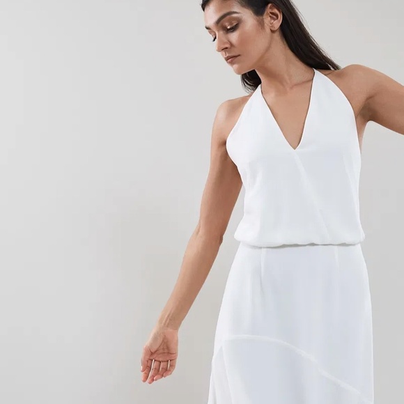 REISS | Luxury Crepe Talin Strappy-Back Fit & Flare Midi Dress in White | Size 8 - Picture 4 of 15